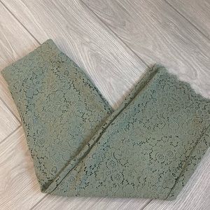Isaac Mizrahi Live Sage Green Wide Leg Lace Knit Cropped Pants Size XSP